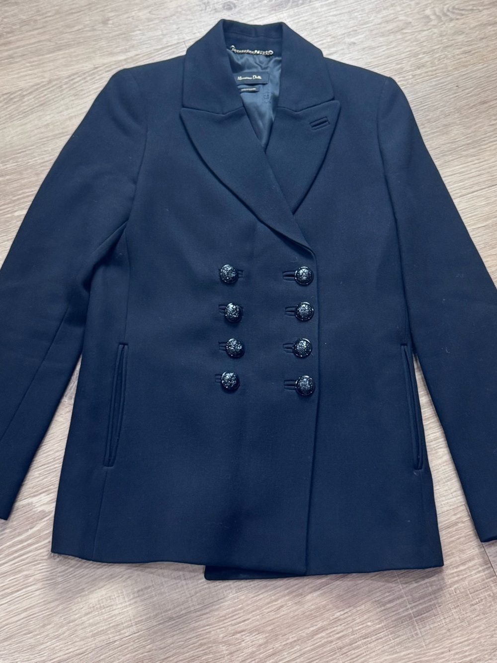 Massimo Dutti Navy Double-Breasted Peacoat